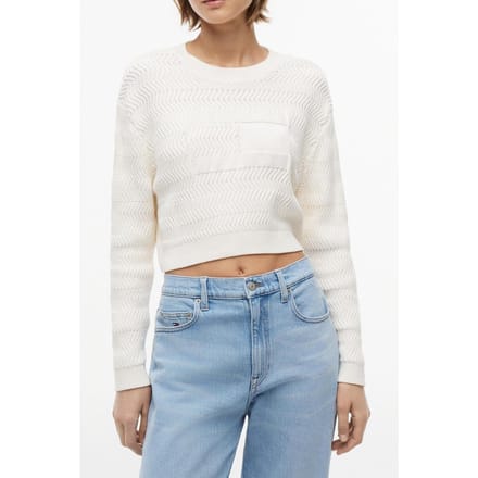 Tommy Hilfiger Textured Flag Sweater Ancient White Größe: S | Pullover Outlet | Damen | Weiß