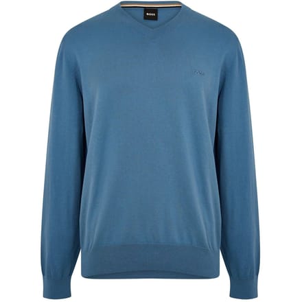 Boss Heren Geborduurd Logo Gebreide V-Hals Sweatshirt (Pastelblauw)