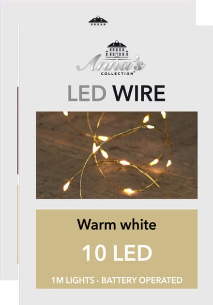 Anna Collection Draadverlichting - 2x - goud - 10 led lampjes - warm wit - batterij - 100 cm