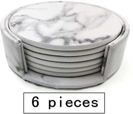 Allecto - Onderzetters - Marmer Effect - 6 Stuks - Wit - Coasters