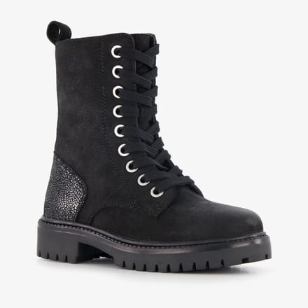 Groot suède meisjes veterboots zwart - Maat 23