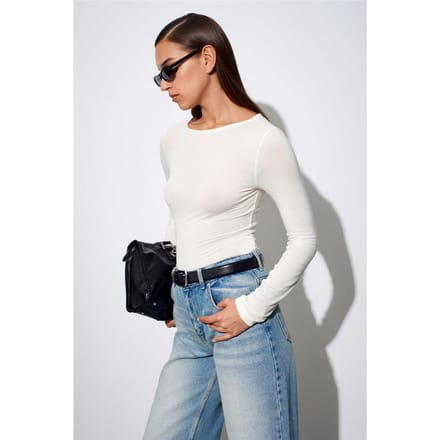 Dames Geribde Boot Hals Langsleeve Blouse