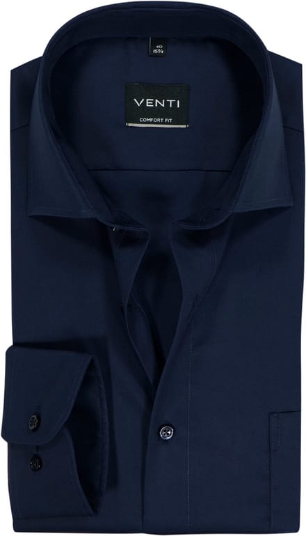 VENTI CASA MODA comfort fit overhemd - mouwlengte 7 - structuur - donkerblauw - Strijkvrij - Boordmaat: 48