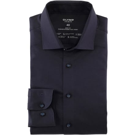 OLYMP Level 5 24/Seven body fit overhemd - mouwlengte 7 - marine blauw tricot - Strijkvriendelijk - Boordmaat: 46