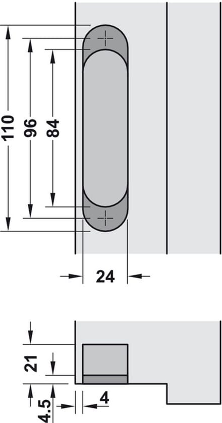 Deurpaumelle zwart, 110 mm