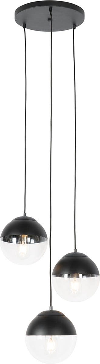 QAZQA eclipse - Retro Hanglamp - 3 lichts - Ø 45 cm - Zwart - Woonkamer | Slaapkamer | Keuken