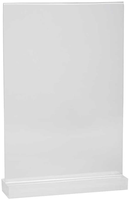 Kaartstandaard James, met massieve voet en v-constructie, transparant, acrylaat, A4, 30 x 21 cm