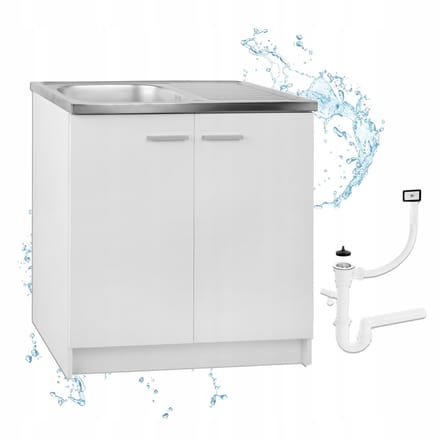 STAMAR - Keukenonderkast 80 cm met 1-baks RVS spoelbak en sifon - wit