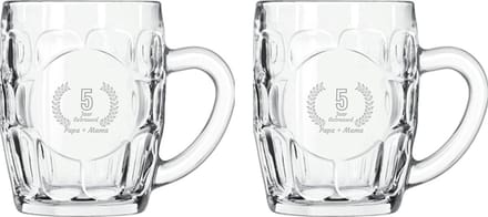 Gegraveerde set Bierpullen 55cl Papa + Mama 5 jaar getrouwd