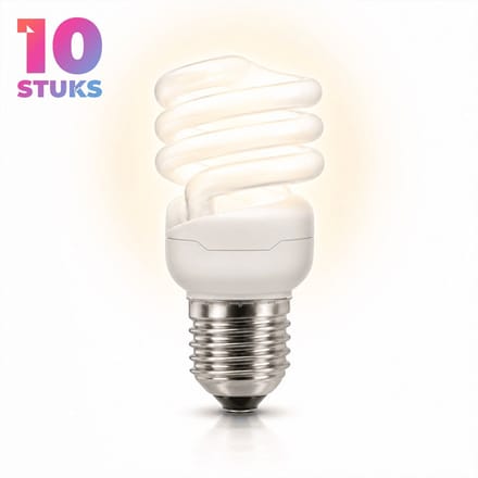 10x Spiraal Spaarlamp E27 - 9W - Daglicht (6400K) - 700 lm - 10 jaar - Niet Dimbaar