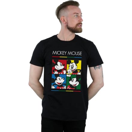 Disney Heren Mickey Mouse Vierkant Gekleurd T-shirt (Zwart)