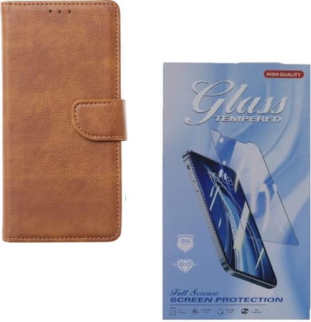 Bookcase Geschikt voor: Samsung Galaxy A06 - Lichtbruin - portemonnee hoesje - Book Cover + 2x Screenprotector