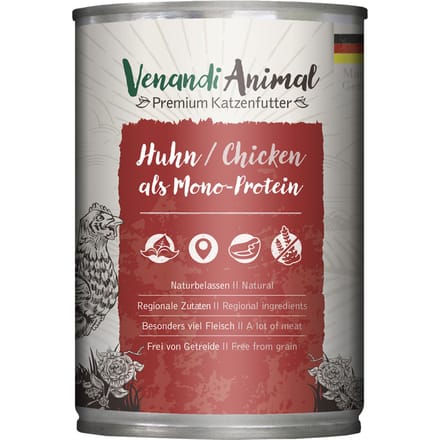6x400g Venandi Animal Monoprotein Kip kattenvoer nat
