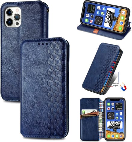 Luxe PU Lederen Ruitpatroon Wallet Case + Screenprotector voor iPhone 12 / 12 Pro _ Blauw
