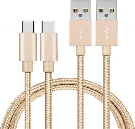 2x USB C naar USB A Nylon Gevlochten Kabel Goud - 1 meter - Oplaadkabel voor Honor Magic 5 / Magic 5 Lite / Magic 5 Pro / Magic 4 / Magic 4 Lite / Magic 4 Pro