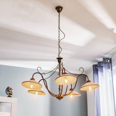 ONLI Hanglamp Rosina 5-lamps lichtroze/brons