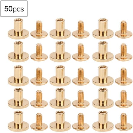 50 Set 8mm Puur Koper Platte Kop Klinknagels Leren Riem Schroeven Kit voor Notitieboek BindingGoud beige