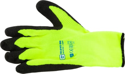 Glove On Touch Handschoen Winter Grip - Werkhandschoenen Maat XL - Naadloos Gebreide Acryl Liner - Foamlatex Coating voor Extra Grip - Fluor Gele Liner - Kleur Groen/Zwart