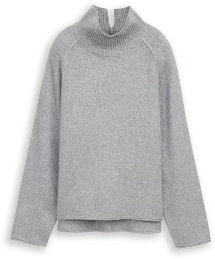 Tom Tailor - Losvallende gebreide trui met opstaande kraag - Maat M - medium silver grey melange