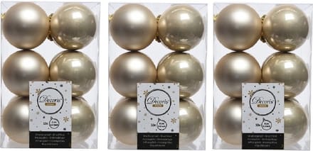 Decoris Kerstballen - 36x - licht parel/champagne - 6 cm - kunststof - mat/glans - kerstversiering - kerst