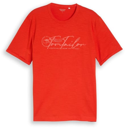 Tom Tailor - T-shirt met logoprint - Maat L - orange red
