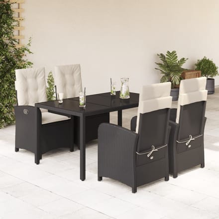 vidaXL - 5-delige - Tuinset - met - kussens - poly - rattan - zwart