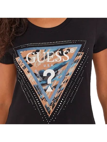 Guess SS CN Leo Triangle Tee Dames T-Shirt - Zwart - Maat XS