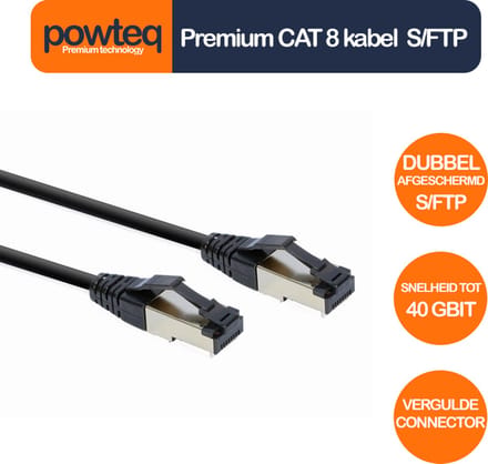 Powteq CAT 8 premium netwerkkabel / internetkabel | 2 meter | 100% koper | Dubbele afscherming | RJ45-RJ45