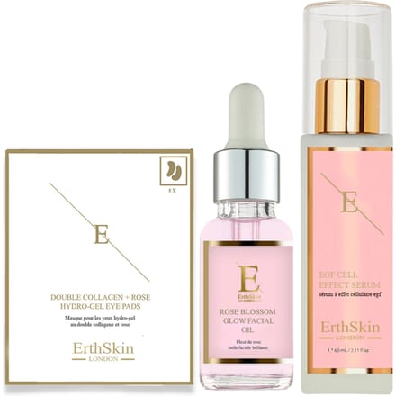 EGF CELL EFFECT SERUM 60ML + Rozenbloesem Glow Gezichtsolie 30ml +Double Collageen + Rozen Hydrogel Oogkompressen 5 X 2