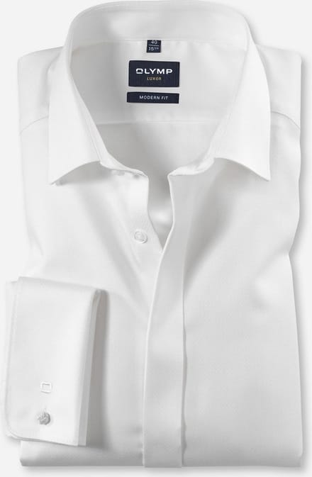OLYMP Luxor modern fit overhemd - smoking overhemd structuur - offwhite - Strijkvrij - Boordmaat: 37