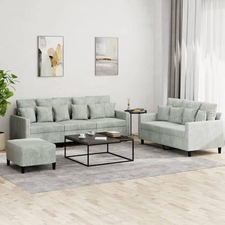 vidaXL - 3-delige - Loungeset - met - kussens - fluweel - lichtgrijs