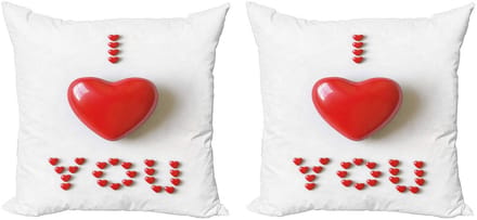 ABAKUHAUS Kussenhoes Set 2x40x40 – Hart 3D-letters – Dubbelzijdig – Rood-Wit