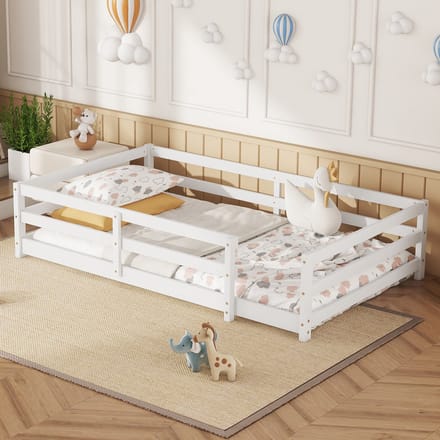 Sweiko Kinderbed - 140 x 200 cm - Massief hout - Veiligheidsomheining - Wit