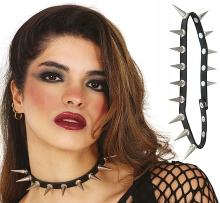 Collier Choker À Clous Punk Rock Glan Rockman Carnaval Bal Déguisement beige