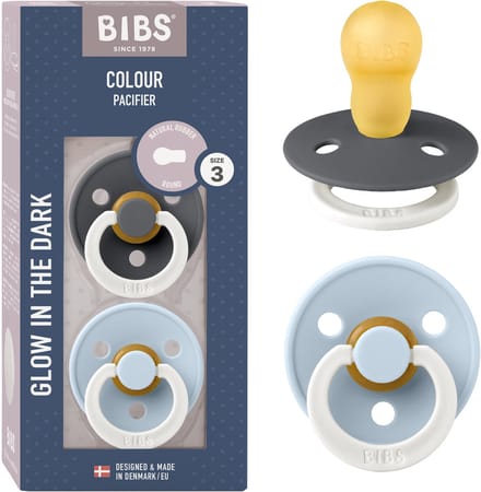 BIBS Colour Glow Fopspeen - 18-48 mnd - 2-pack - Rond - Iron/Baby Blue