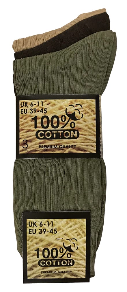 Set van 6 geribbelde, ademende herensokken van 100% katoen - Bruin