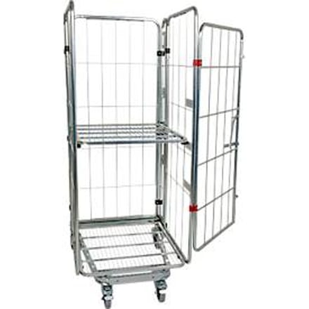 Nestbare rolcontainer, 4-zijdig, gegalvaniseerd, draagvermogen 500 kg, met 1 inklapbaar tussenlegbord
