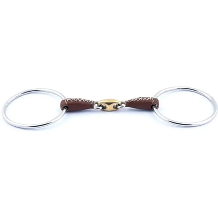 Dubbele gebroken bit voor paard met leren bekleding Jump'In