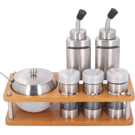 Keuken kruiden dispensers set met houten basis Multifunctionele olie azijn flessen set voor zout L gray