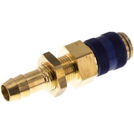 Messing DN 5 Blauw Luchtkoppeling Snelkoppeling 9 mm Slangpilaar Schotkoppeling Double Shut-Off