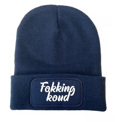 Wintermuts navy | wit - Fokking koud (cursief) - soBAD. | Unisex | Skimuts | Muts | Kou | met grappige tekst | Winter | Beanie