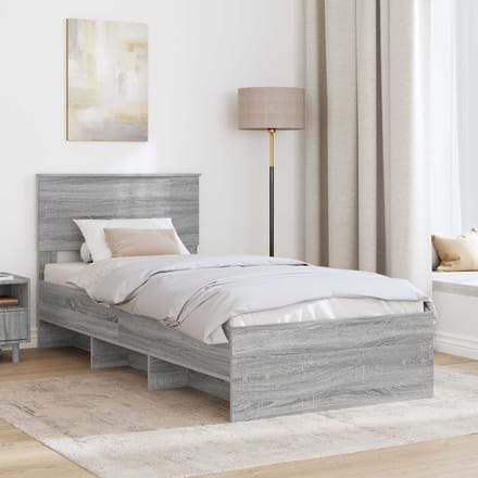 vidaXL - Bedframe - Grijs - Sonoma - 75 - x - 190 - cm - Bewerkt - hout