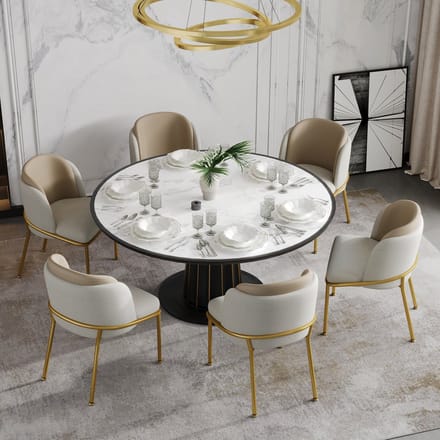 REDOM - Eetkamerstoelen Set Van 6 - Verstelbare Voetjes - Scandinavische Stijl - Eethoek - Hout En Metaal - Beige