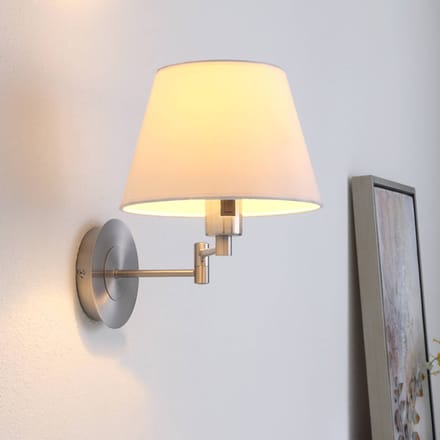 Lindby - Wandlamp - 1licht - Metaal, stof - H: 29 cm - E27 - nikkel satijn, wit