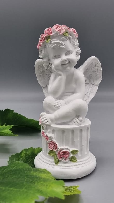 Engel - Polystone - 15/20/NUS - Sokkel - Roosjes - Grafdecoratie