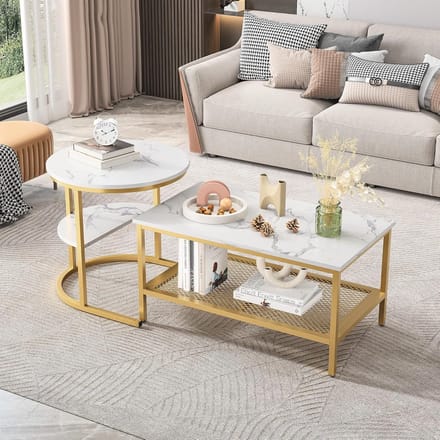 Uitschuifbare Salontafel Rechthoekig en Rond Met Metalen Frame voor Woonkamer