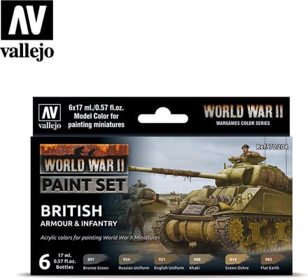 Vallejo val70204 - Model Color - WWII British Armour & Infantry Set 6 x 17 ml