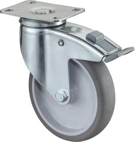Zwenkwiel 125Mm Rubber Grijs M/Rem