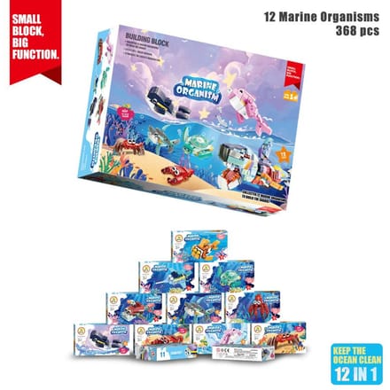Creatieve 12-in-1 Bouwstenen, 12 Zeedieren Kunnen Worden Samengevoegd tot een Haai, Perfect voor Verjaardags- en Kerstcadeau gray