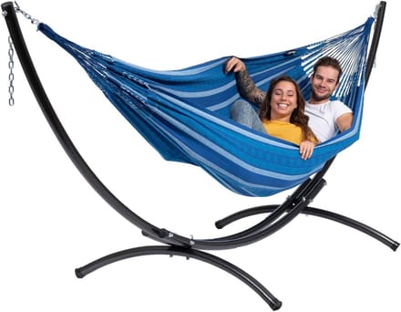 Hangmat met frame - Dubbele hangmat - Ontspannen in tuin - XXL formaat 200kg - 400 cm frame - Wit ecru